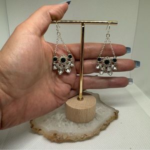 NRQ Green Glass Floral Chandelier Earrings with Crystal Accents